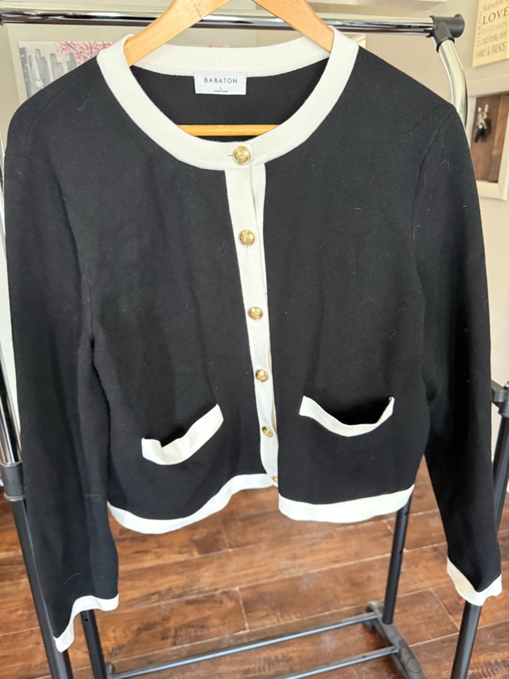 Babaton Black & Cream Cardigan with Gold Buttons